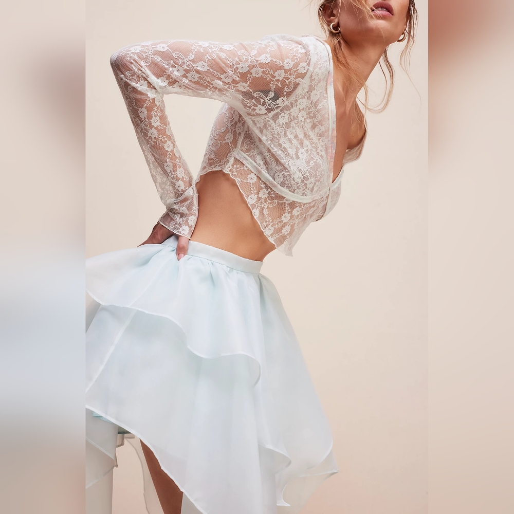 Free People Powder Blue Organza Tutu Asymmetrical Mini Skirt